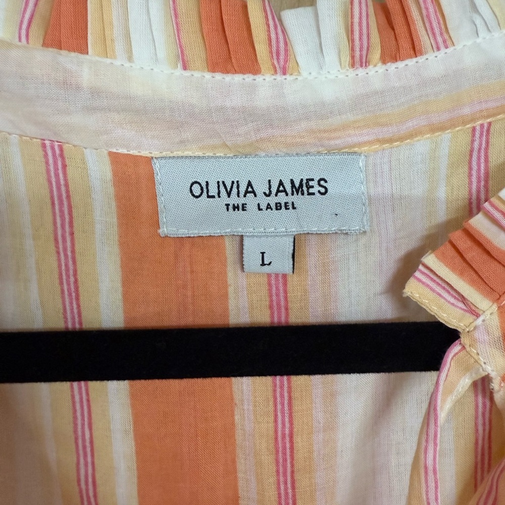 Olivia James The Label Ro Short Dress Orange Wide Stripe Size Large 100% Cotton - Picture 2 of 5